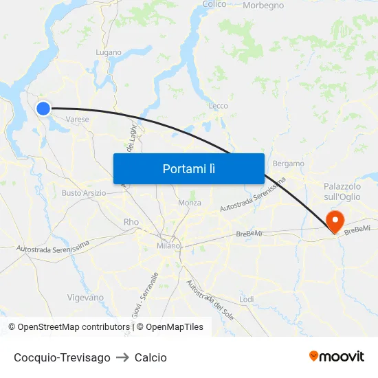 Cocquio-Trevisago to Calcio map