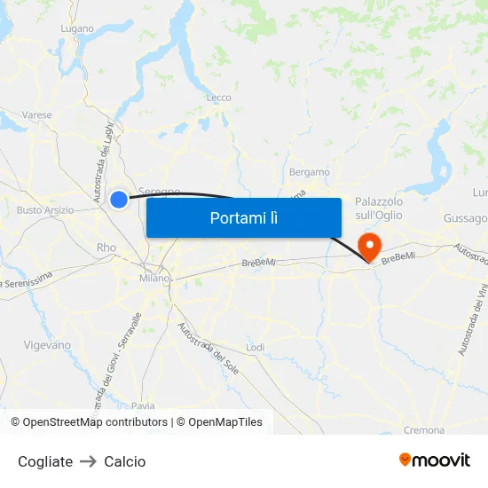 Cogliate to Calcio map