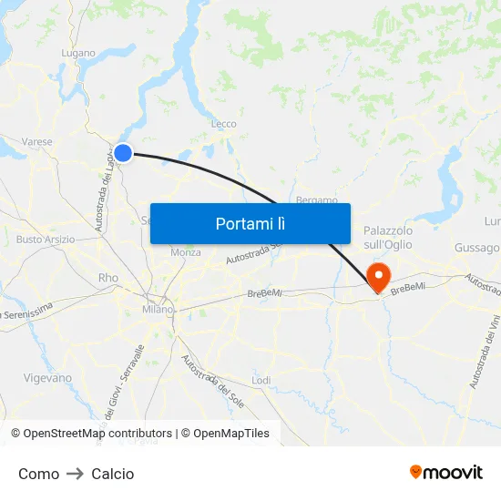 Como to Calcio map