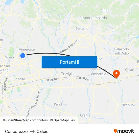 Concorezzo to Calcio map