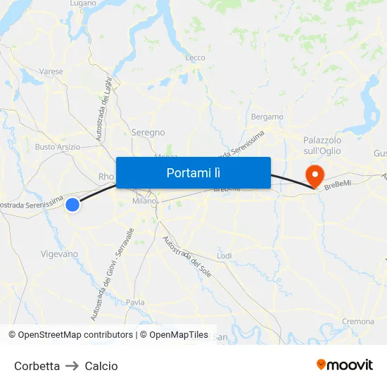 Corbetta to Calcio map