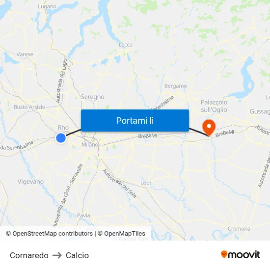 Cornaredo to Calcio map