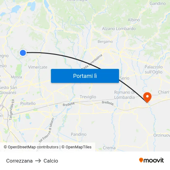 Correzzana to Calcio map