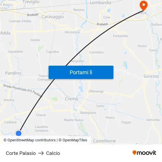 Corte Palasio to Calcio map