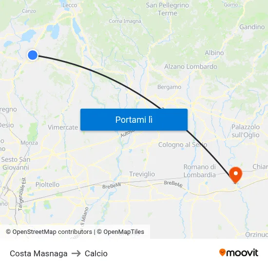 Costa Masnaga to Calcio map