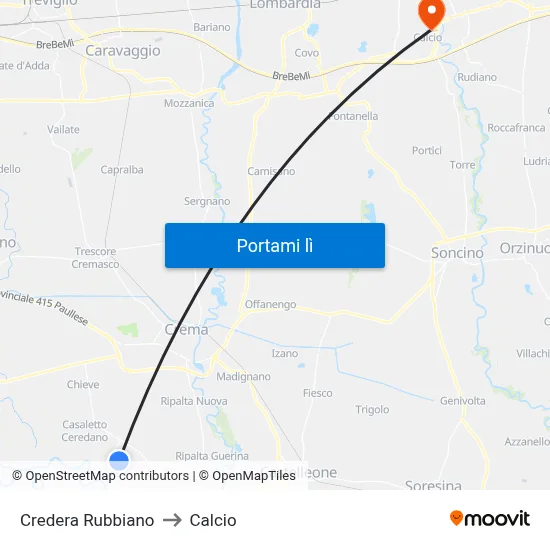 Credera Rubbiano to Calcio map