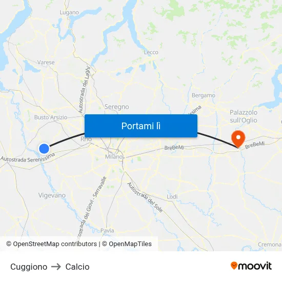 Cuggiono to Calcio map