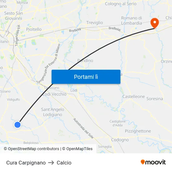 Cura Carpignano to Calcio map