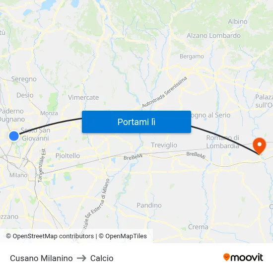 Cusano Milanino to Calcio map