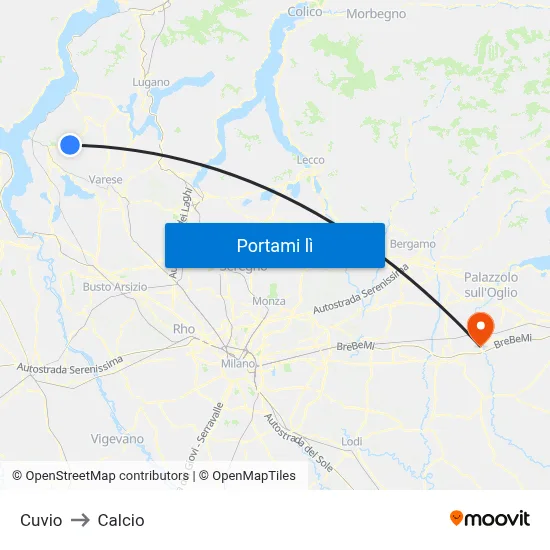 Cuvio to Calcio map