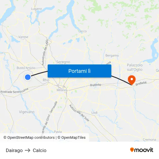 Dairago to Calcio map