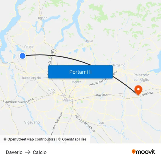 Daverio to Calcio map