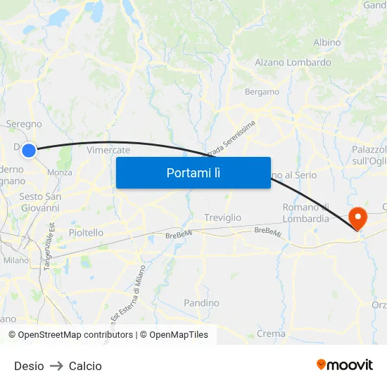 Desio to Calcio map