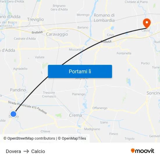 Dovera to Calcio map