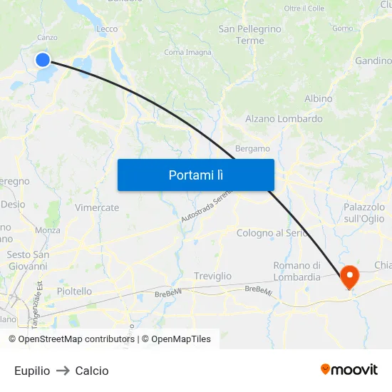 Eupilio to Calcio map