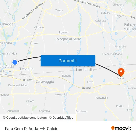 Fara Gera D' Adda to Calcio map