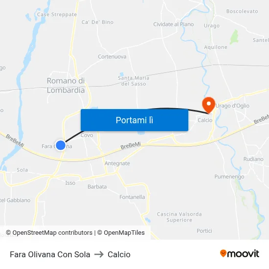 Fara Olivana Con Sola to Calcio map