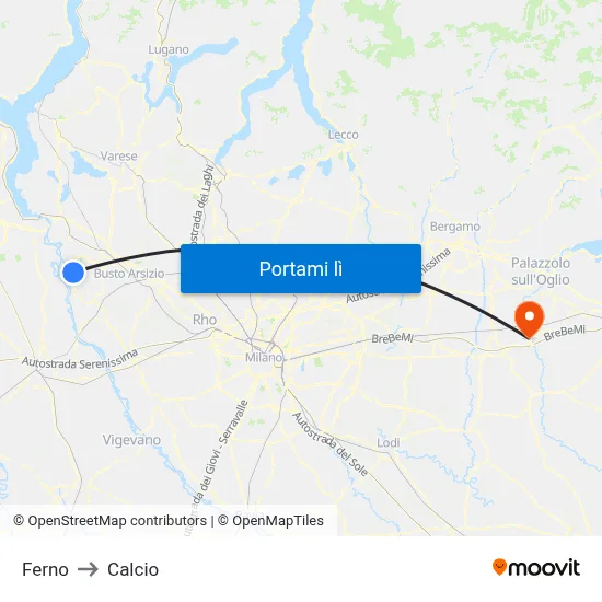 Ferno to Calcio map