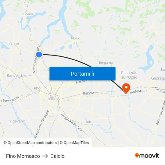 Fino Mornasco to Calcio map