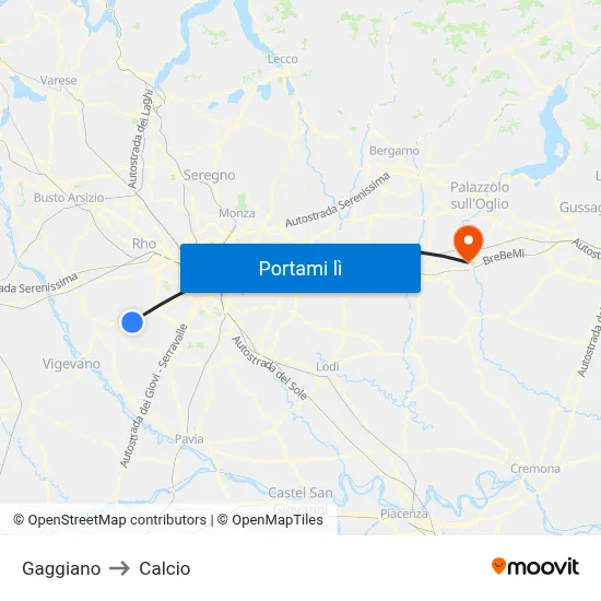 Gaggiano to Calcio map