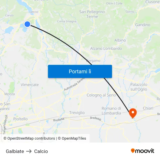 Galbiate to Calcio map