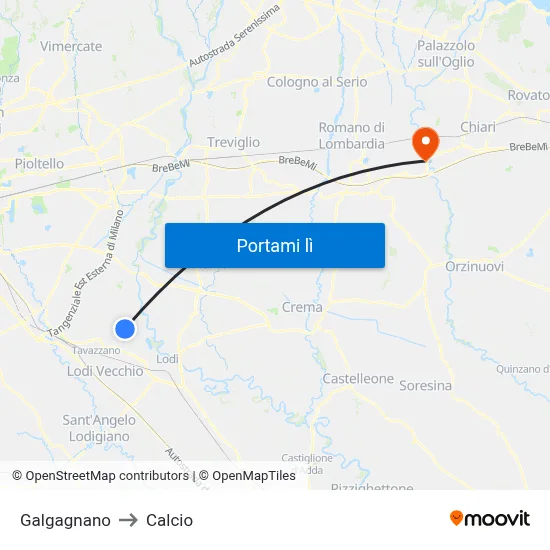 Galgagnano to Calcio map