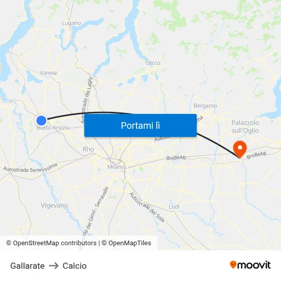 Gallarate to Calcio map