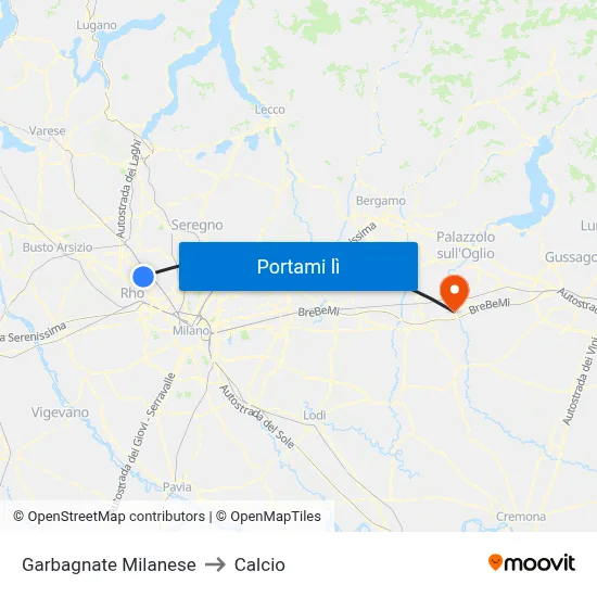 Garbagnate Milanese to Calcio map