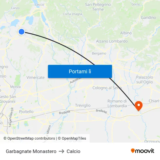 Garbagnate Monastero to Calcio map