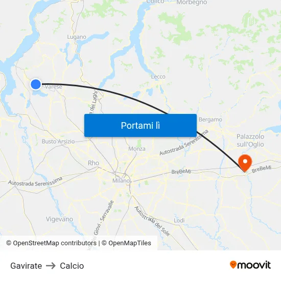 Gavirate to Calcio map