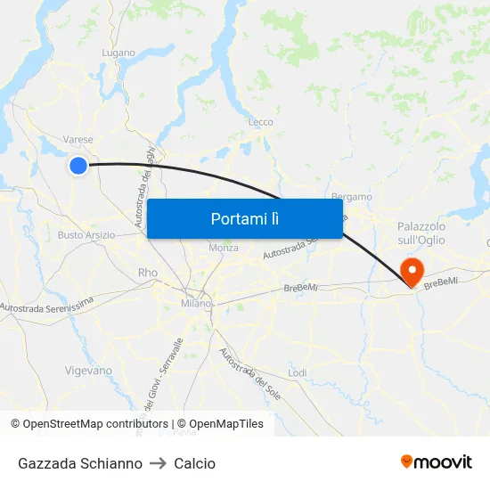 Gazzada Schianno to Calcio map