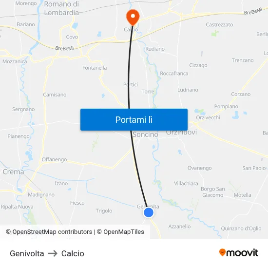 Genivolta to Calcio map