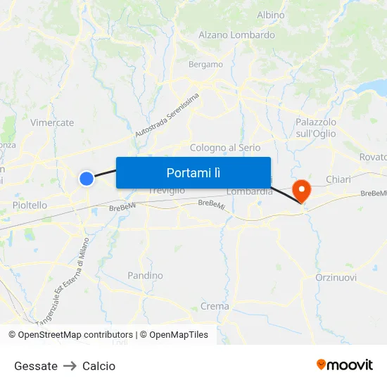 Gessate to Calcio map
