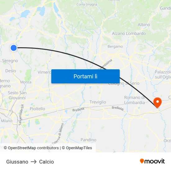 Giussano to Calcio map