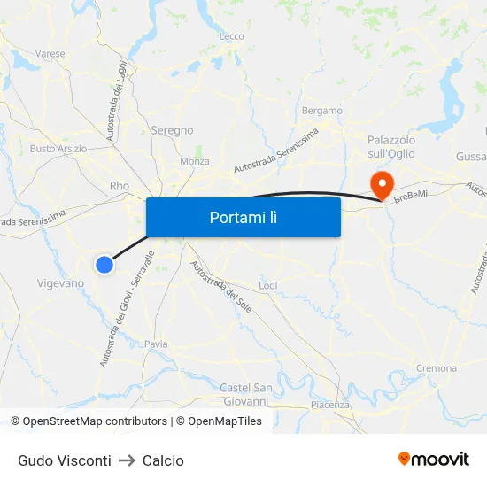 Gudo Visconti to Calcio map