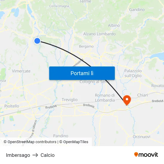 Imbersago to Calcio map