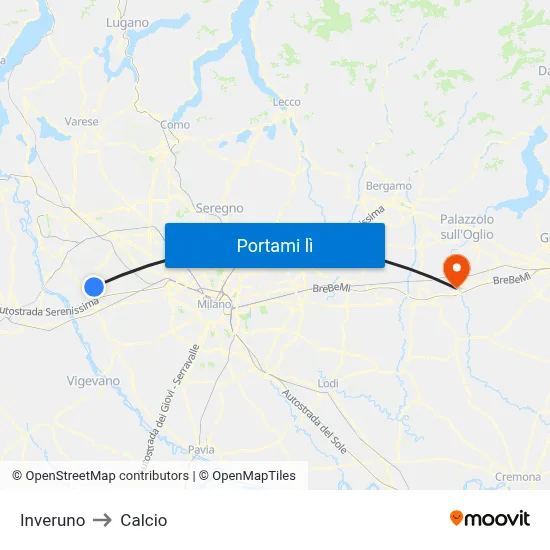 Inveruno to Calcio map
