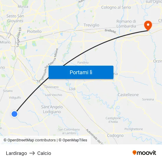 Lardirago to Calcio map