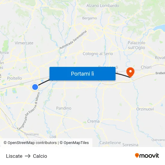 Liscate to Calcio map