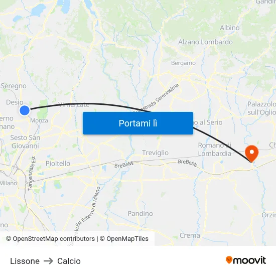 Lissone to Calcio map