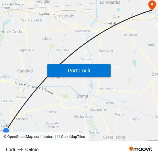 Lodi to Calcio map
