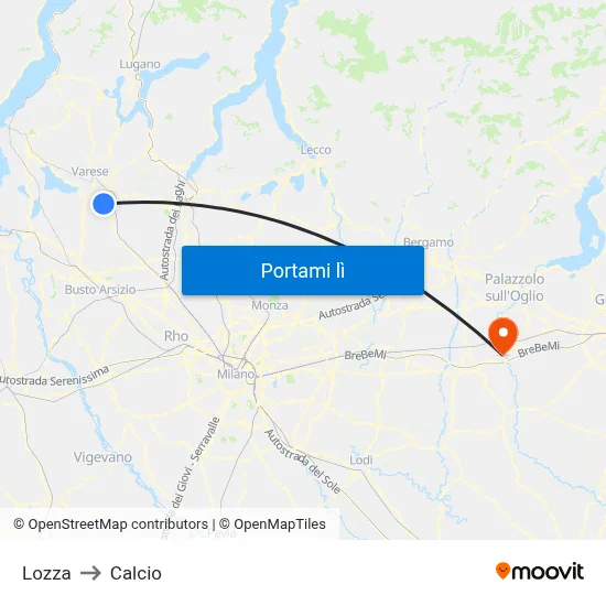 Lozza to Calcio map