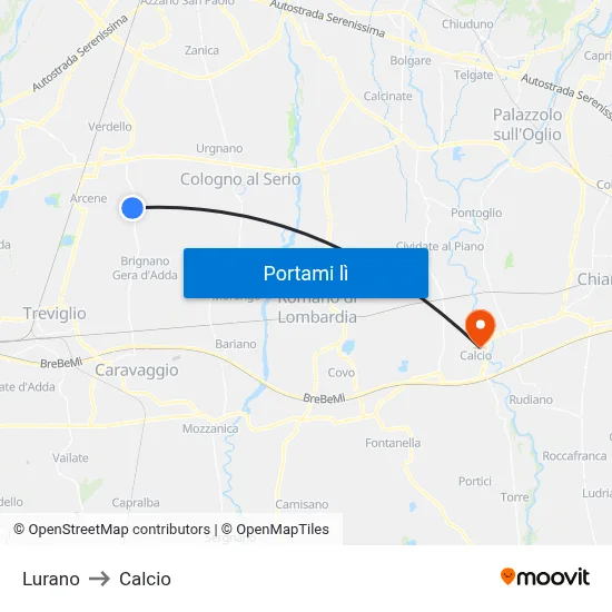 Lurano to Calcio map