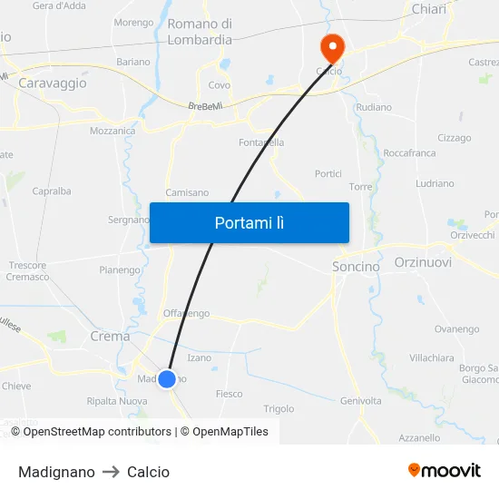Madignano to Calcio map
