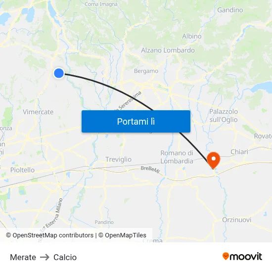 Merate to Calcio map