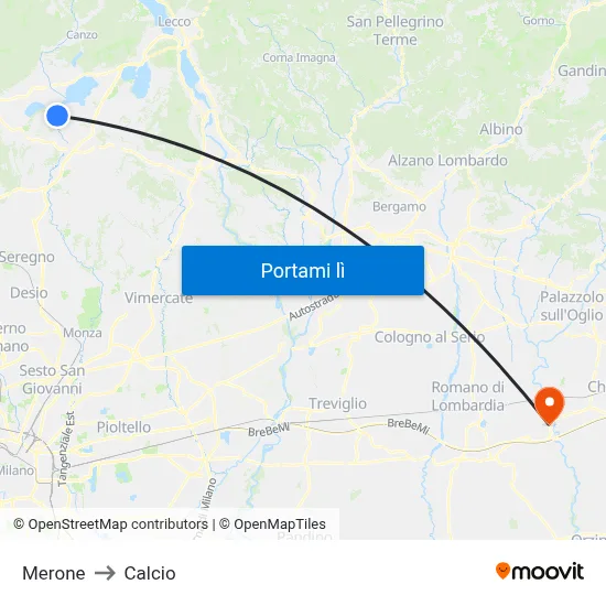 Merone to Calcio map