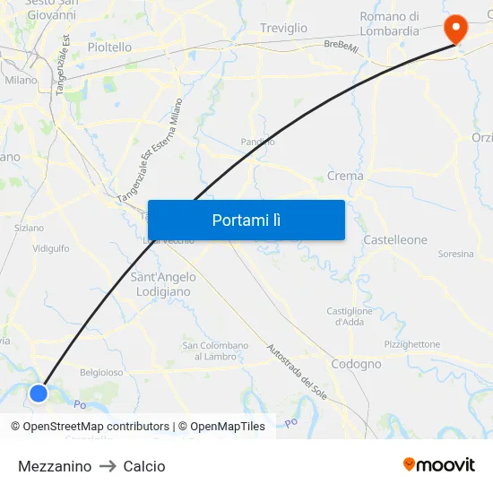 Mezzanino to Calcio map