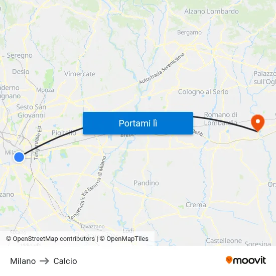 Milano to Calcio map