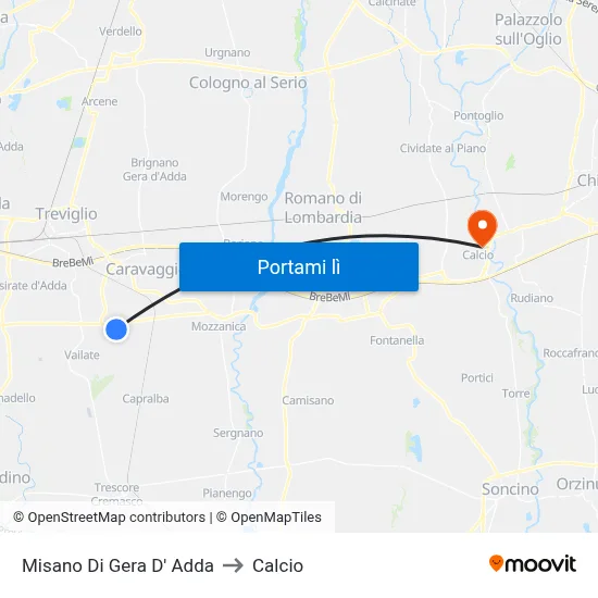 Misano Di Gera D' Adda to Calcio map