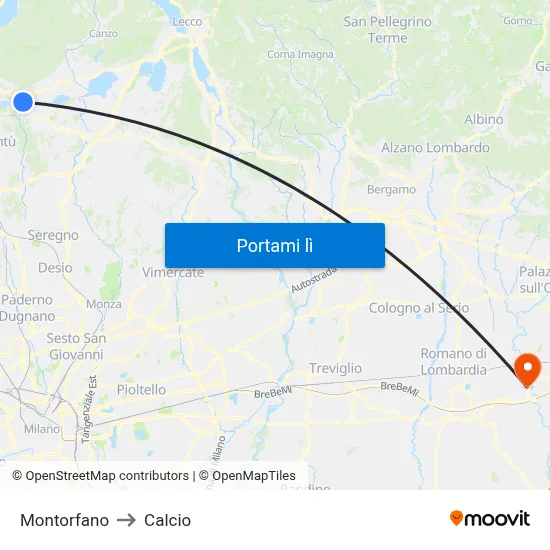 Montorfano to Calcio map